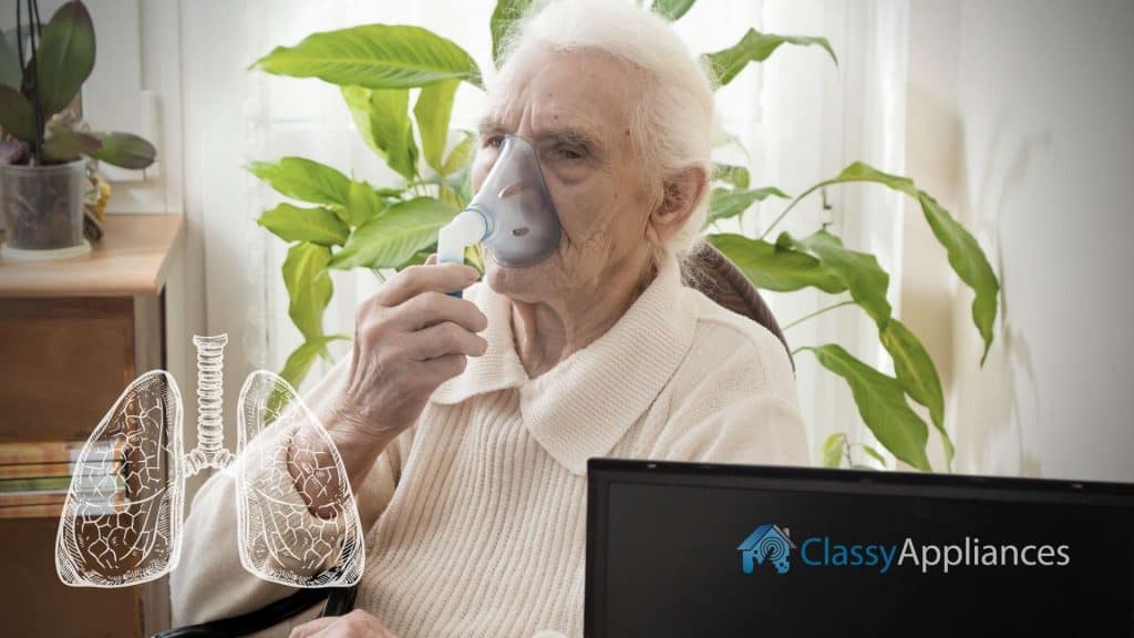 asthma problem old man taking inhaler