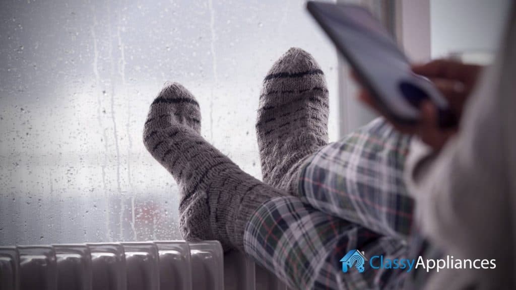 heating up legs using electric heater winter